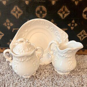Vintage White Napcoware Provincial Creamer and Suger Set Victorian Farmhouse
